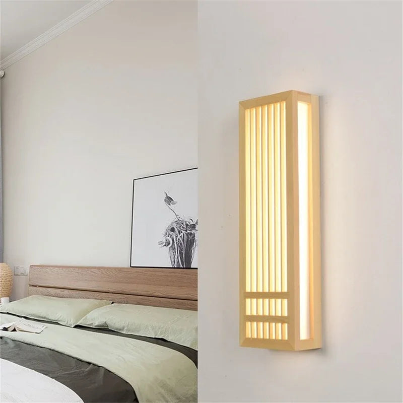 Japandi wooden slatted LED wall light by BROKLEN – view 11