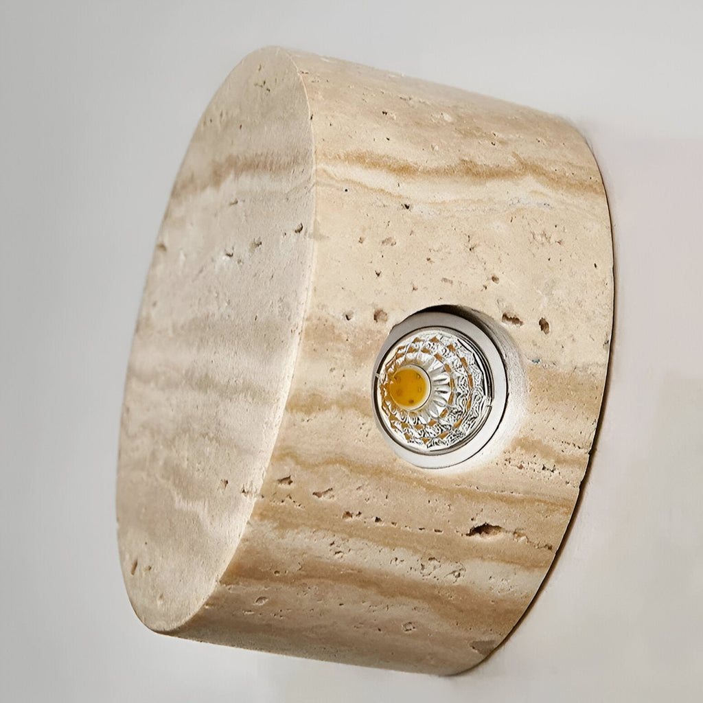 Wabi-sabi round travertine wall light by BROKLEN – view 12