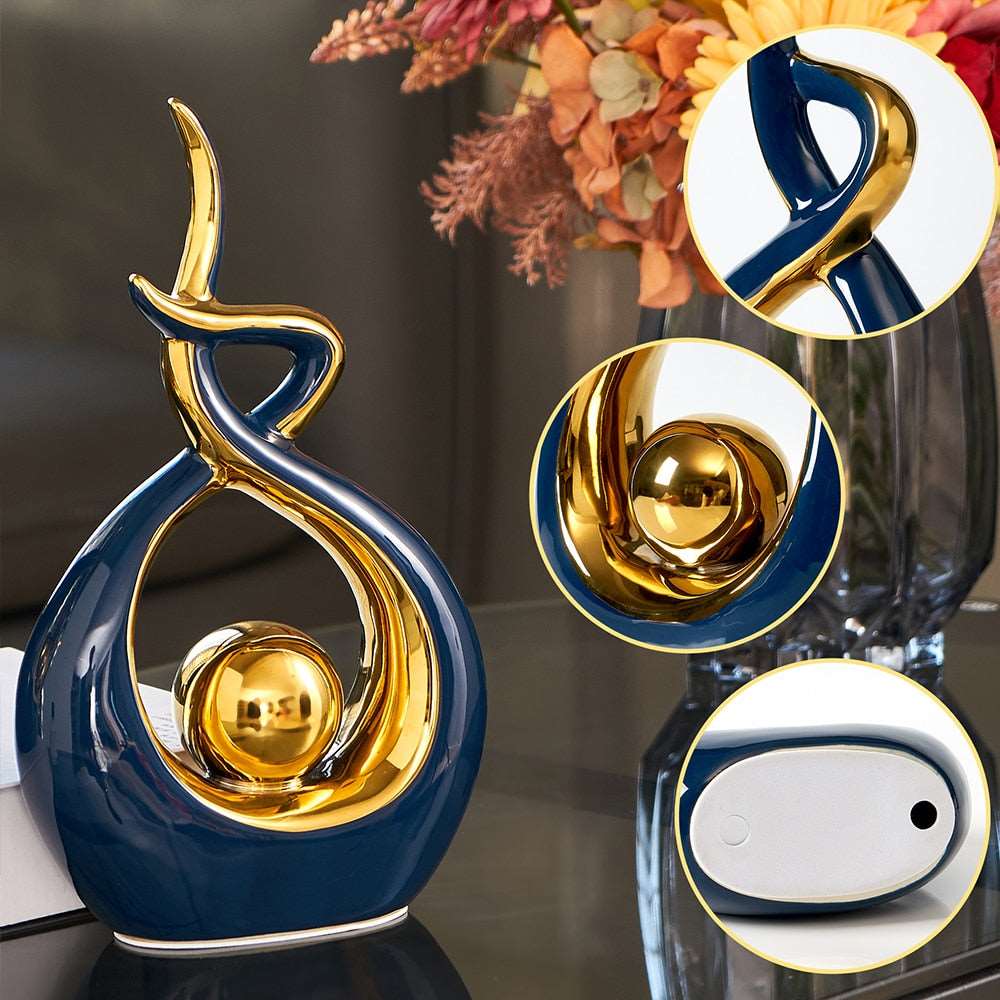 Abstract open form ceramic sculpture with gold centre by BROKLEN – view 7