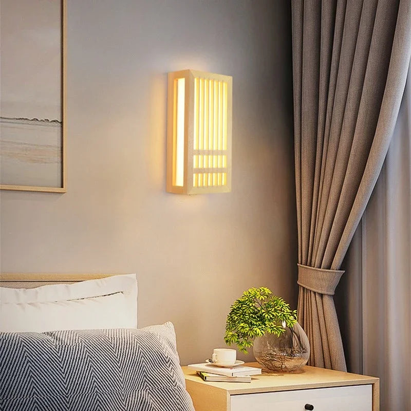 Japandi wooden slatted LED wall light by BROKLEN – view 3