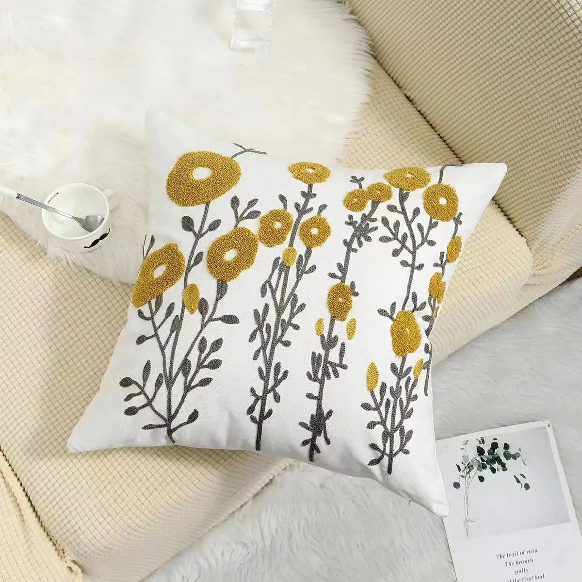 Embroidered floral tufted cushion cover by BROKLEN – view 9