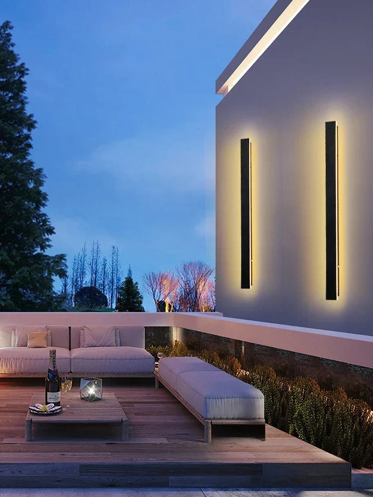Modern linear outdoor LED wall light for garden and patio by BROKLEN