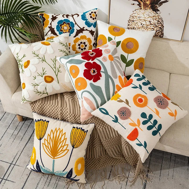 Embroidered floral tufted cushion cover by BROKLEN