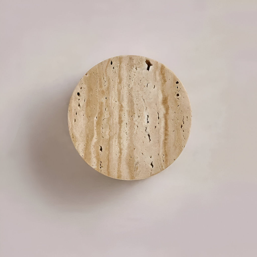 Wabi-sabi round travertine wall light by BROKLEN – view 13
