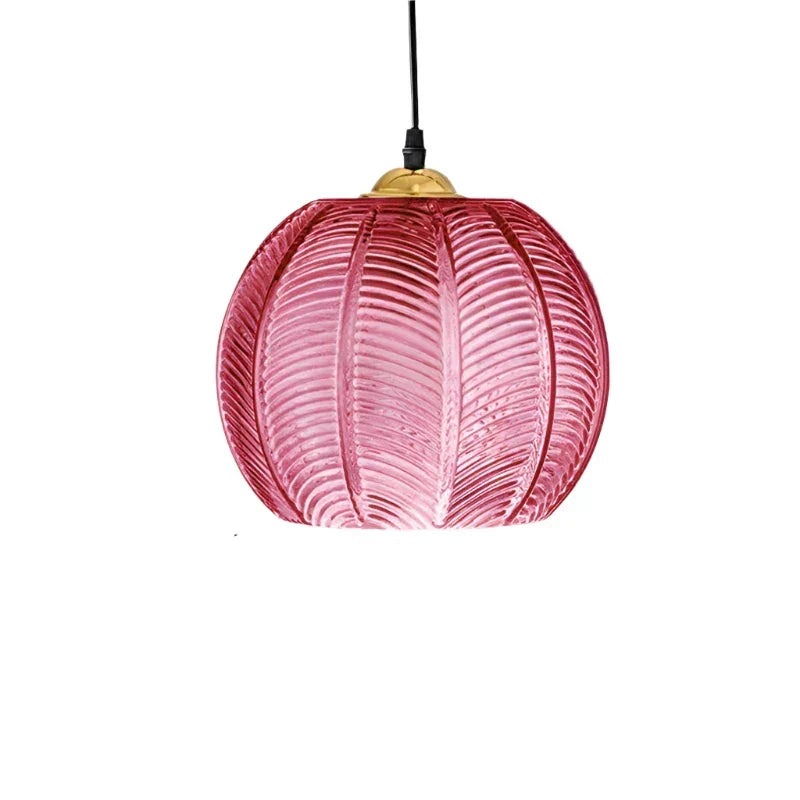 Blown glass leaf pattern pendant light in green and gold – ribbed glass ceiling light by BROKLEN – view 11