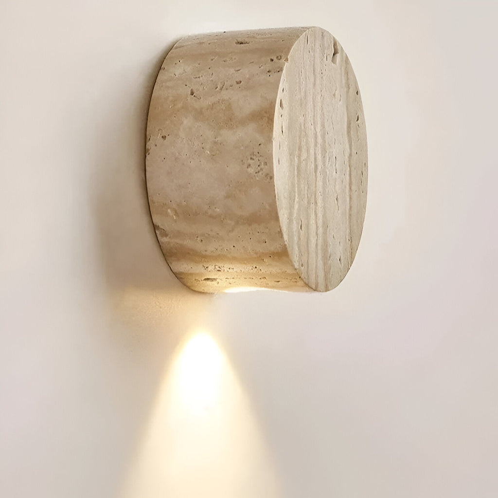Wabi-sabi round travertine wall light by BROKLEN – view 11