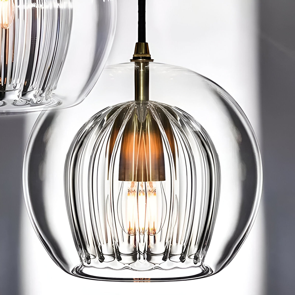 Ribbed glass globe pendant light in smoke grey, clear and cognac by BROKLEN – view 9