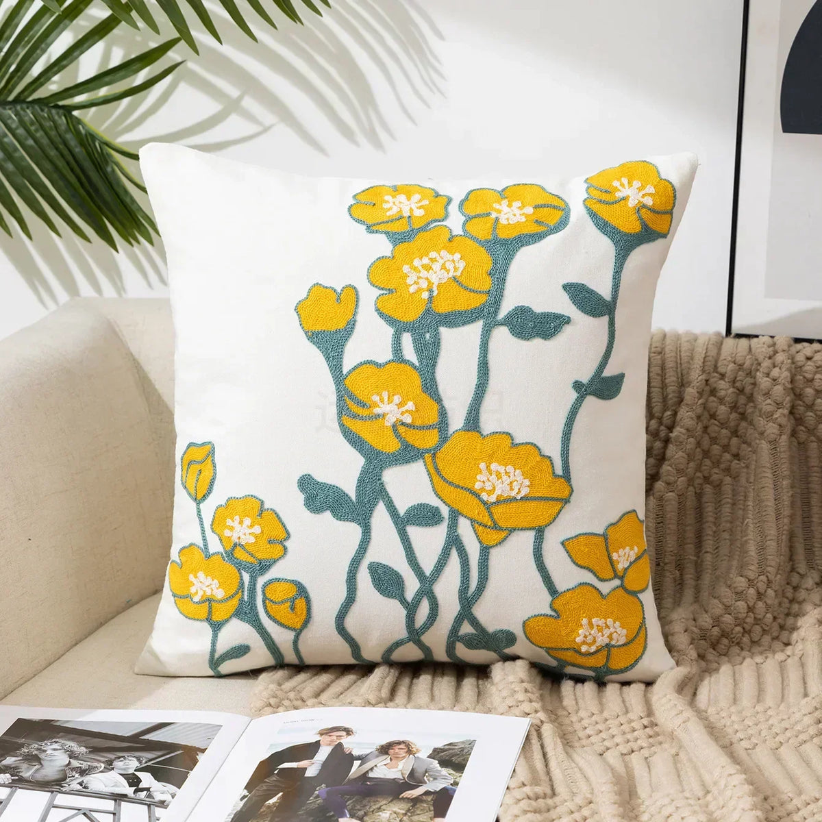 Embroidered floral tufted cushion cover by BROKLEN – view 14