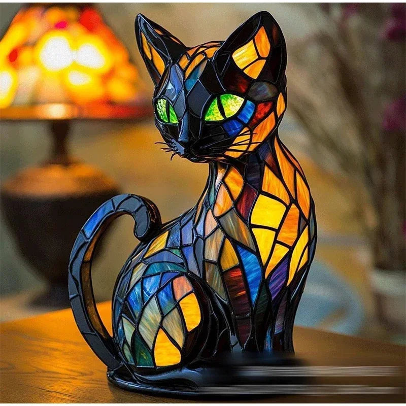 Artistic stained glass style cat table lamp by BROKLEN