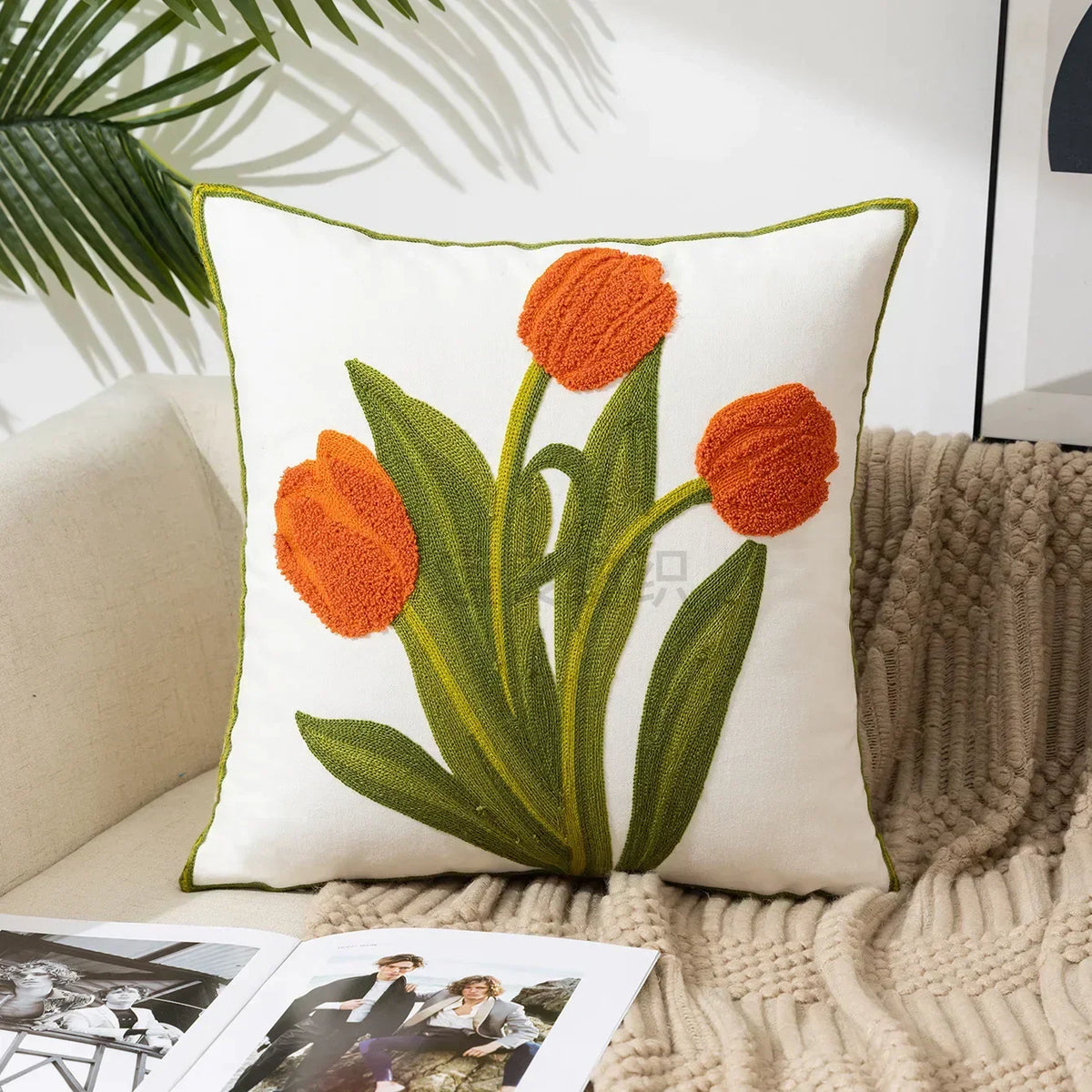 Embroidered floral tufted cushion cover by BROKLEN – view 12