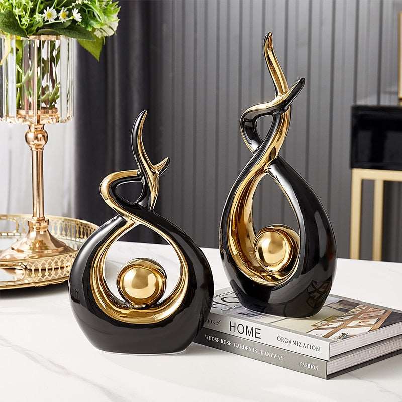 Abstract open form ceramic sculpture with gold centre by BROKLEN – view 3