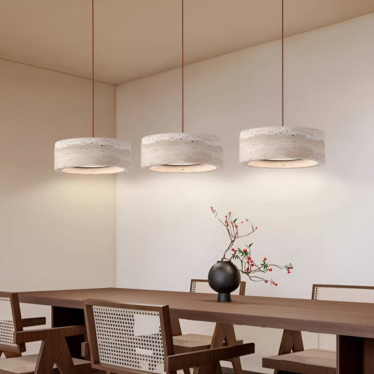 Wabi-sabi travertine pendant light – cylinder stone hanging light by BROKLEN – view 11