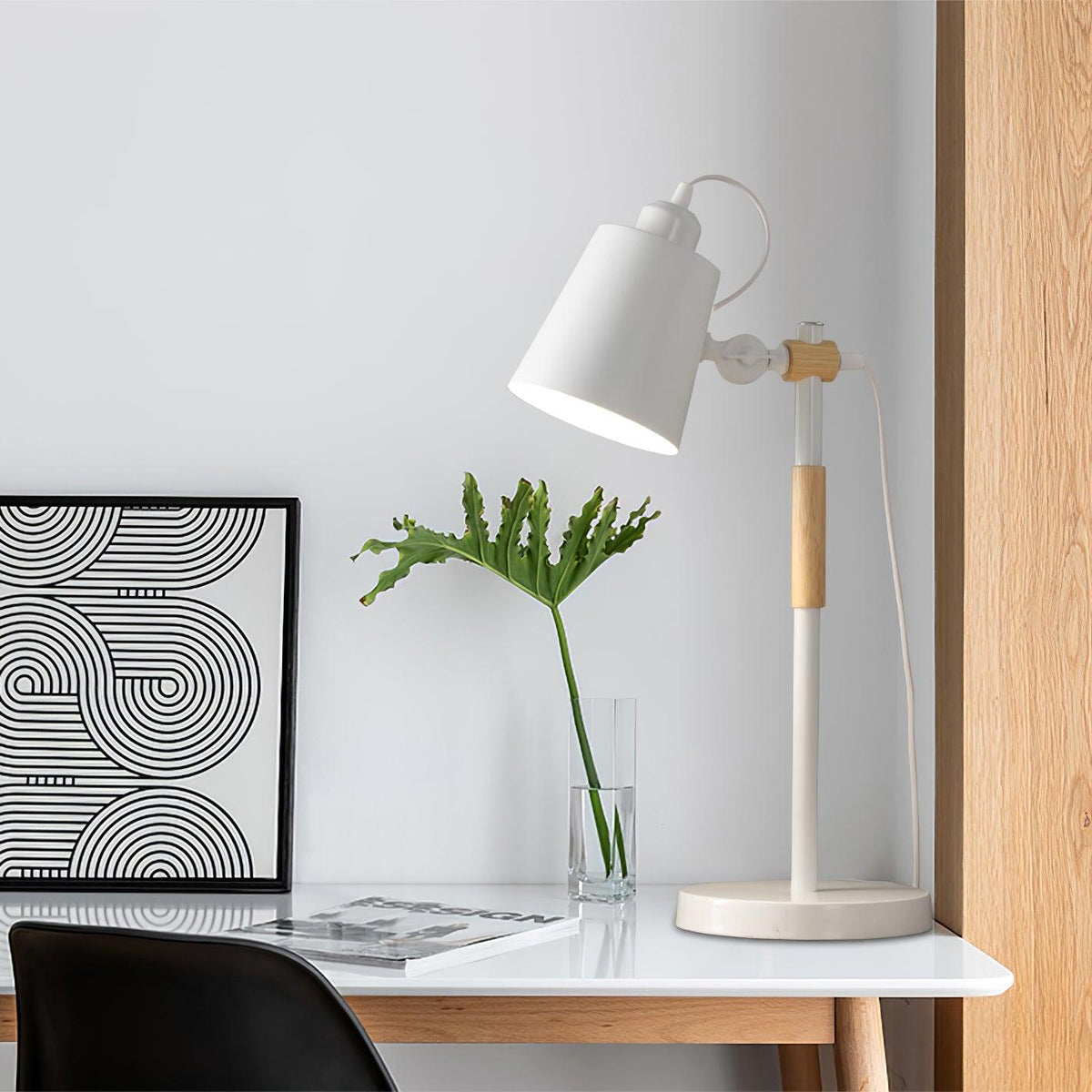 Scandinavian white desk lamp with wood accent by BROKLEN – view 10