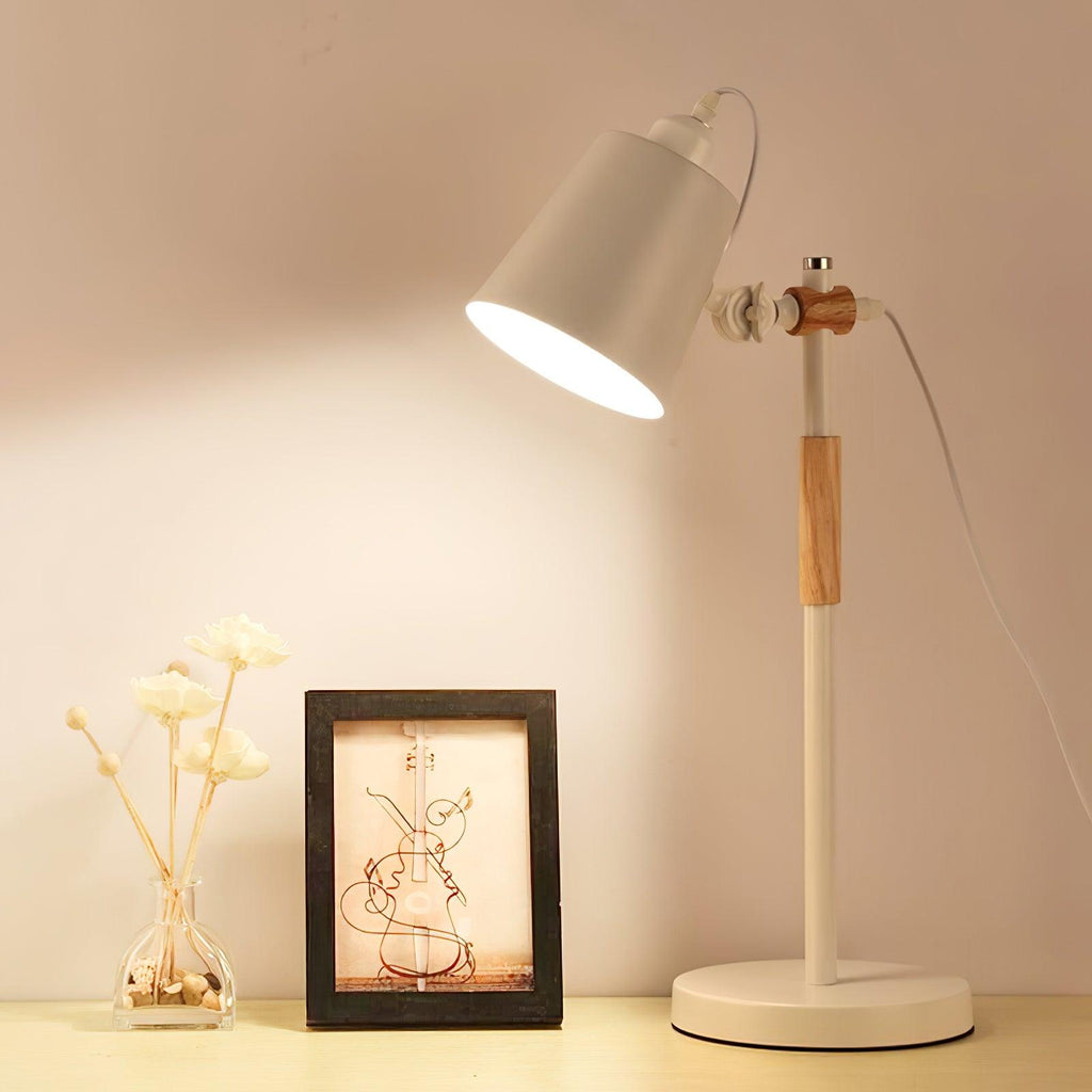 Scandinavian white desk lamp with wood accent by BROKLEN – view 12