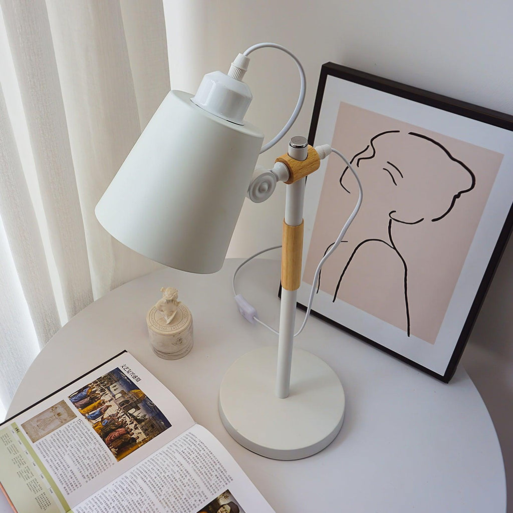 Scandinavian white desk lamp with wood accent by BROKLEN – view 14