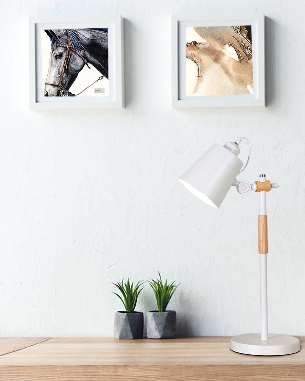Scandinavian white desk lamp with wood accent by BROKLEN – view 17