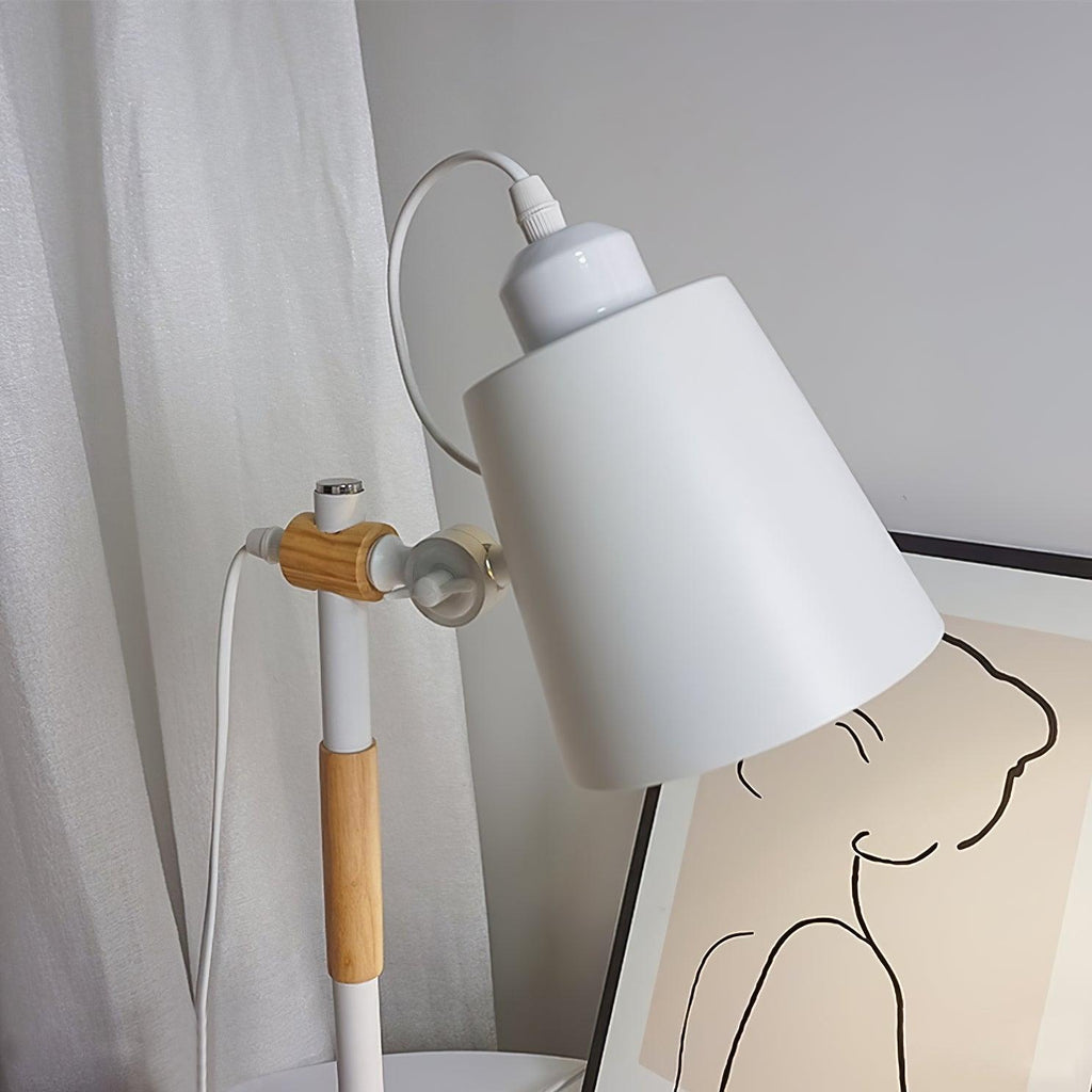 Scandinavian white desk lamp with wood accent by BROKLEN – view 20