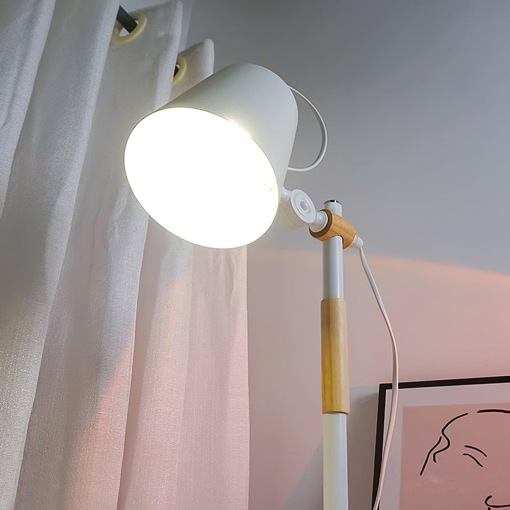 Scandinavian white desk lamp with wood accent by BROKLEN – view 21