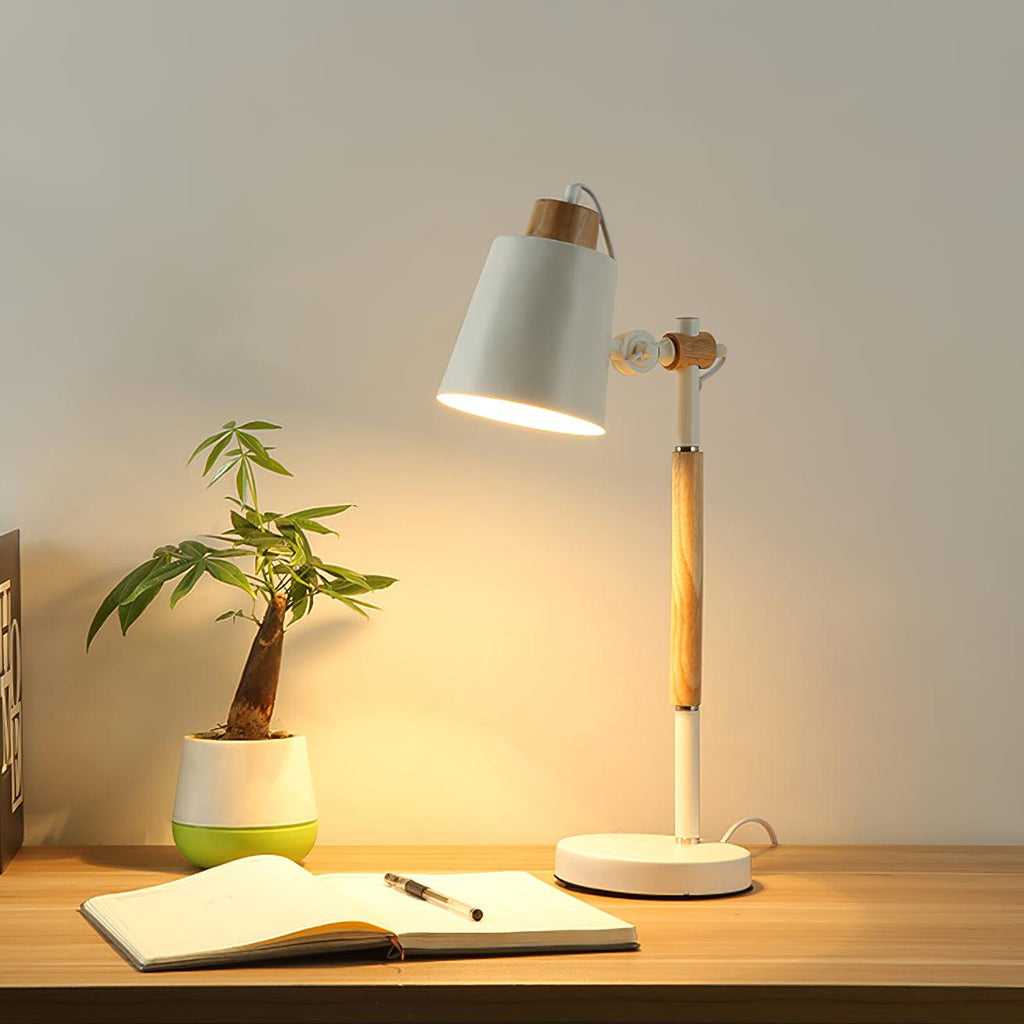 Scandinavian white desk lamp with wood accent by BROKLEN