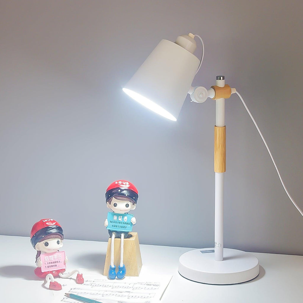 Scandinavian white desk lamp with wood accent by BROKLEN – view 4