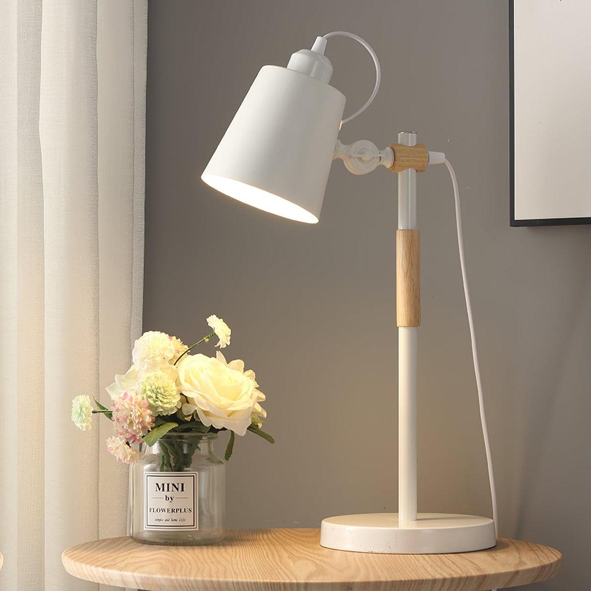 Scandinavian white desk lamp with wood accent by BROKLEN – view 7