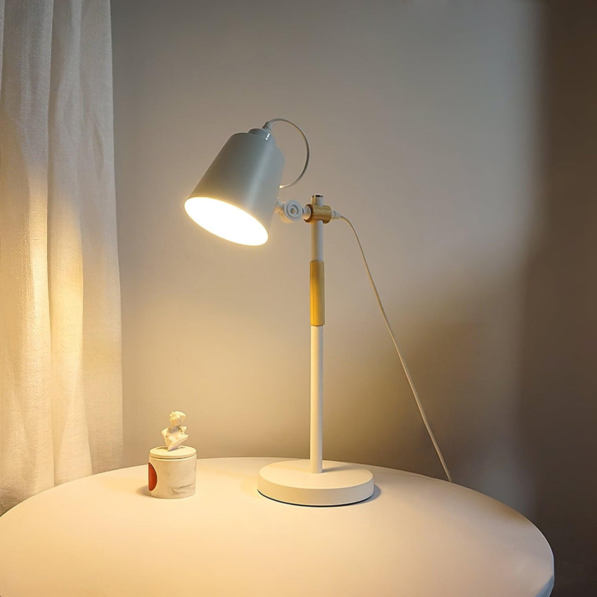 Scandinavian white desk lamp with wood accent by BROKLEN – view 9