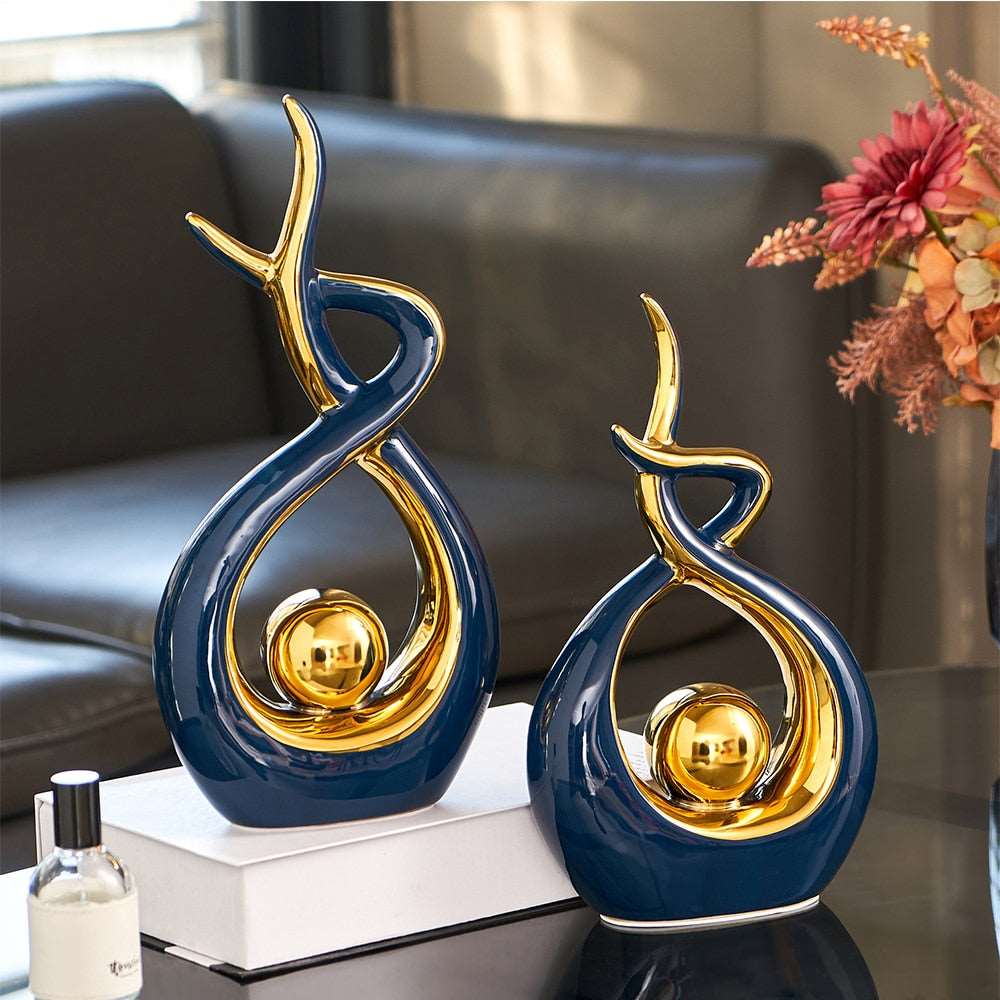 Abstract open form ceramic sculpture with gold centre by BROKLEN – view 2