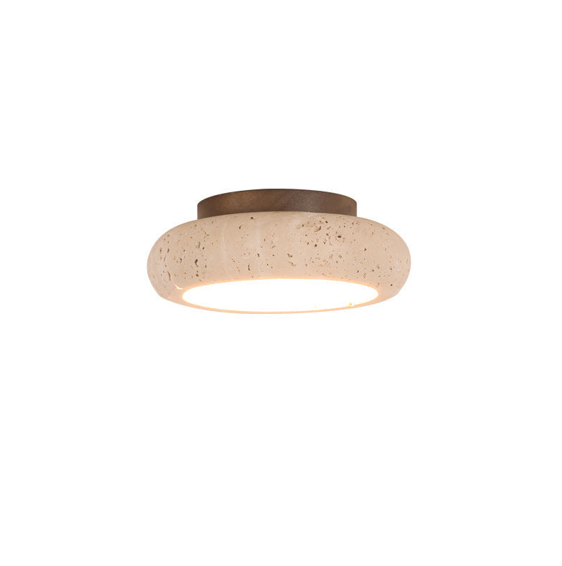 Travertine retro LED flush ceiling light with dark wood by BROKLEN