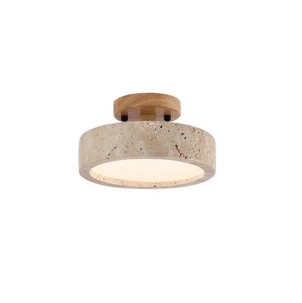 Round travertine LED ceiling light – Japandi flush mount by BROKLEN