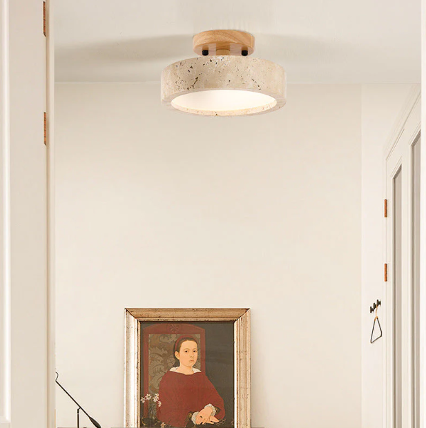 Round travertine LED ceiling light – Japandi flush mount by BROKLEN – view 10