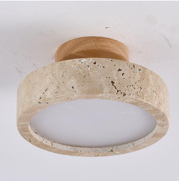 Round travertine LED ceiling light – Japandi flush mount by BROKLEN – view 7