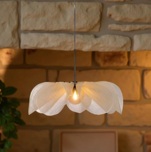Nordic flower fabric pendant light in cream by BROKLEN – view 6