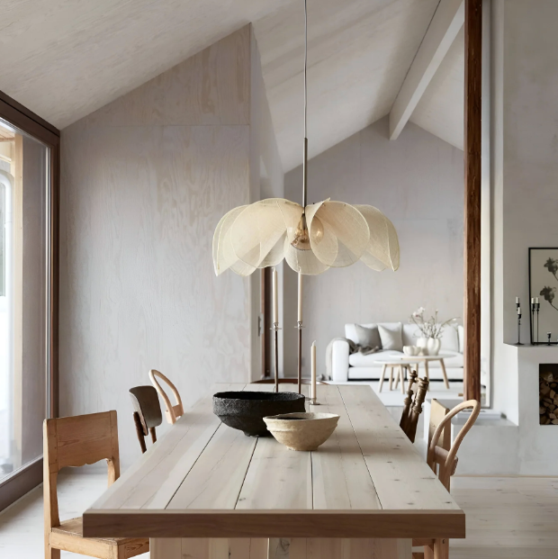 Nordic flower fabric pendant light in cream by BROKLEN – view 3