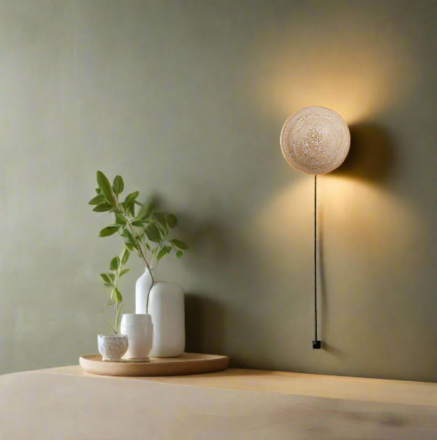 Round travertine wall light with pull-cord switch option by BROKLEN – view 5