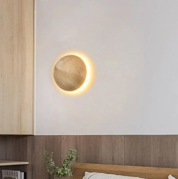 Round travertine wall light with pull-cord switch option by BROKLEN – view 7