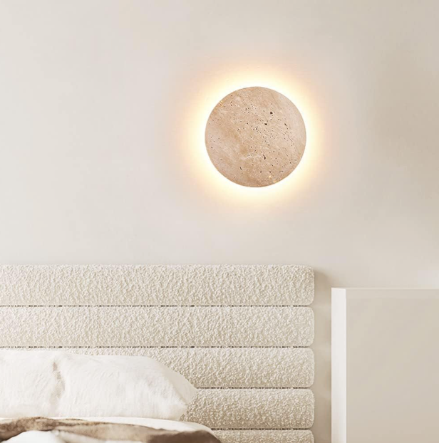 Round travertine wall light with pull-cord switch option by BROKLEN – view 8