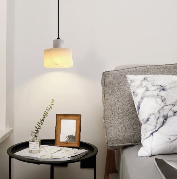 Nordic cylindrical alabaster pendant light by BROKLEN – view 6