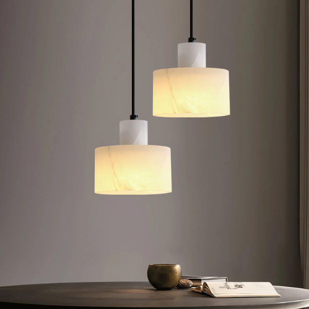 Nordic cylindrical alabaster pendant light by BROKLEN – view 7