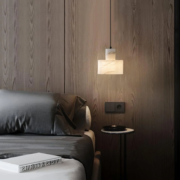 Nordic cylindrical alabaster pendant light by BROKLEN – view 9