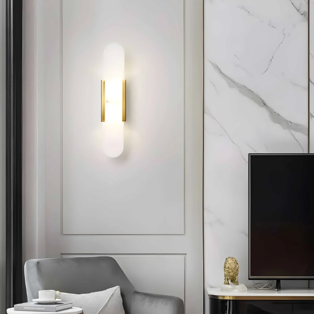 Nordic alabaster wall light with gold and black finish by BROKLEN – view 5