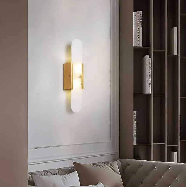 Nordic alabaster wall light with gold and black finish by BROKLEN – view 10
