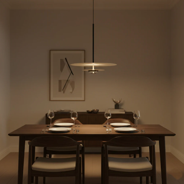 Nordic minimalist round LED pendant light in black by BROKLEN – view 5