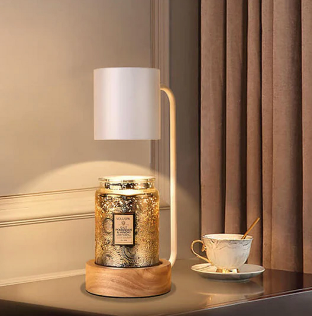 Candle warmer lamp with wooden base and metal shade by BROKLEN – view 13