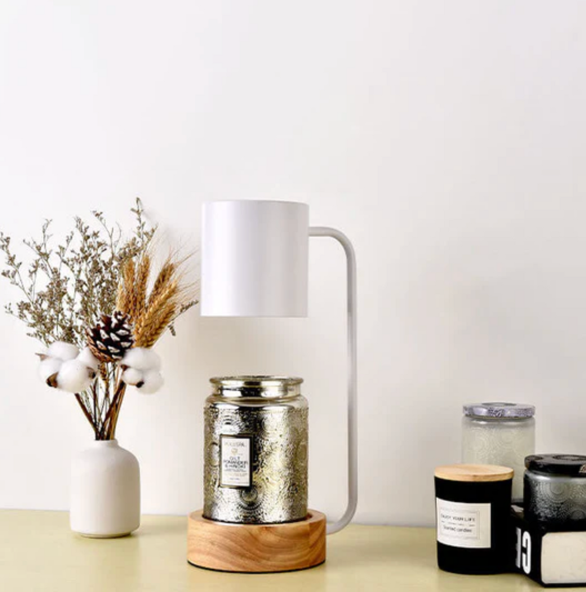Candle warmer lamp with wooden base and metal shade by BROKLEN – view 12