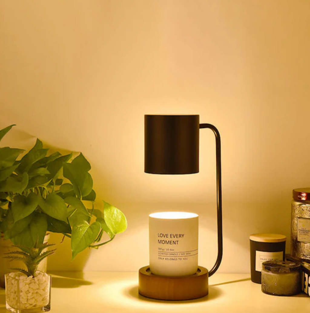 Candle warmer lamp with wooden base and metal shade by BROKLEN – view 3