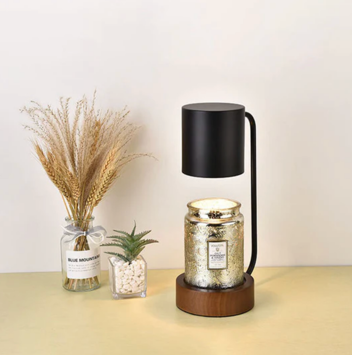 Candle warmer lamp with wooden base and metal shade by BROKLEN – view 4