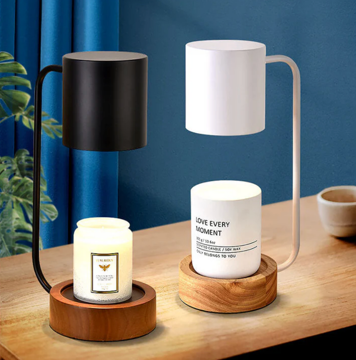 Candle warmer lamp with wooden base and metal shade by BROKLEN – view 5