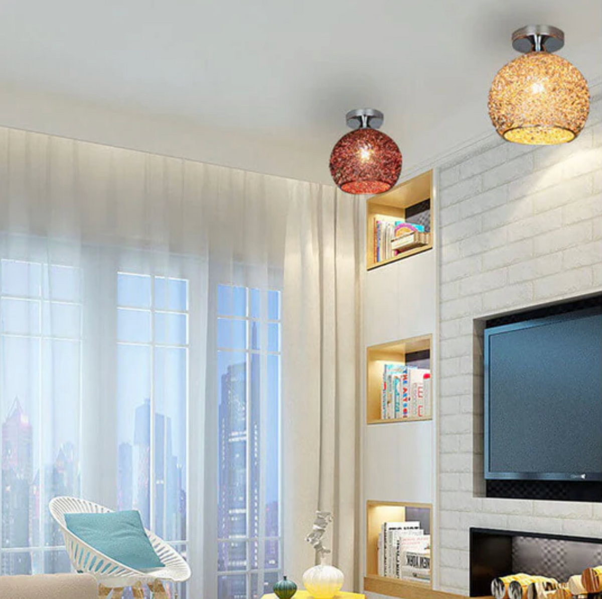 Woven metal globe flush mount ceiling light by BROKLEN – view 17
