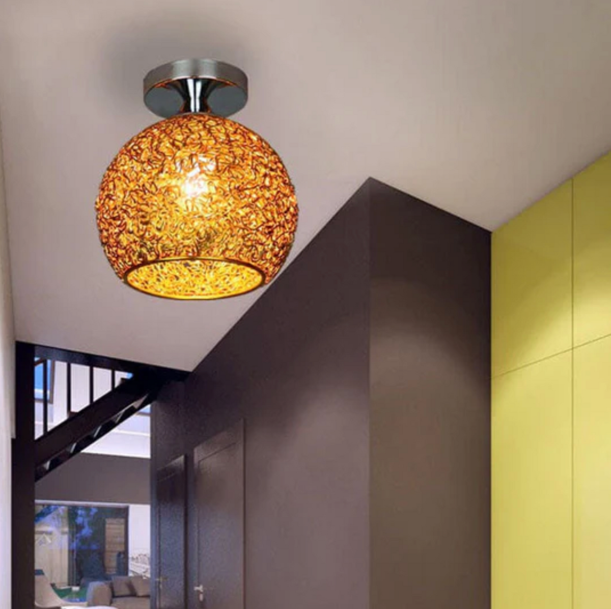 Woven metal globe flush mount ceiling light by BROKLEN – view 15
