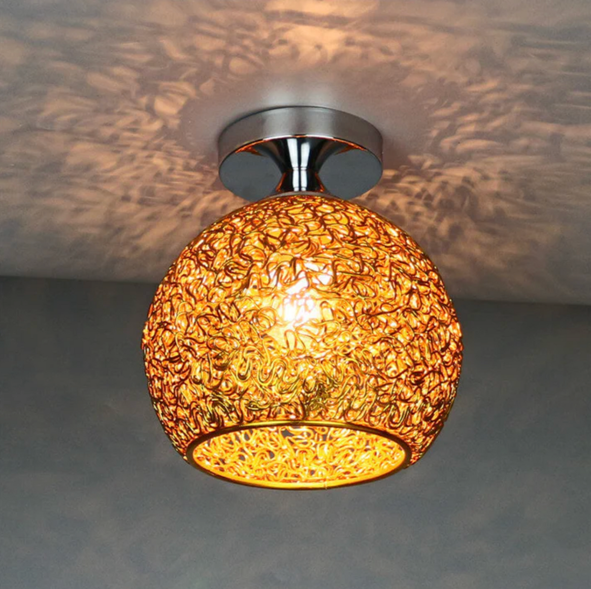Woven metal globe flush mount ceiling light by BROKLEN – view 7